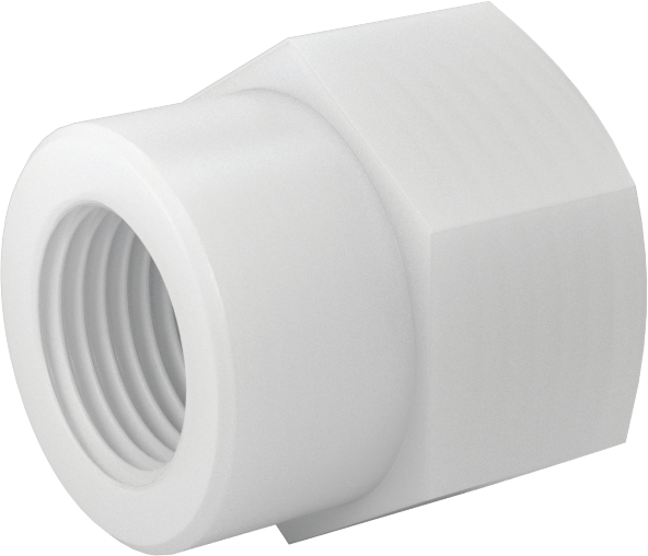 Gıda ve İçecek için Kimyasal Dirençli Boru Bağlantı Elemanı, PVDF, Düz Redüktör, 1/2 NPT Dişi x 1/4 NPT Dişi