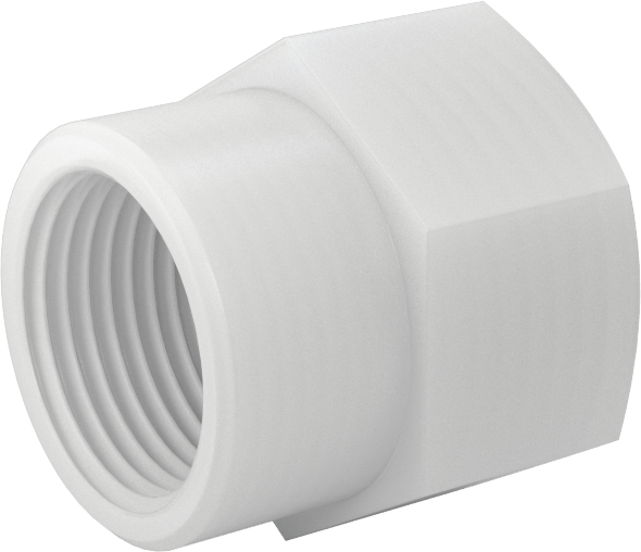 Gıda ve İçecek için Kimyasal Dirençli Boru Bağlantı Elemanı, PVDF, Düz Redüktör, 1/2 NPT Dişi x 3/8 NPT Dişi