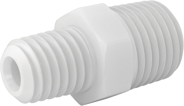 Gıda ve İçecek için Kimyasal Dirençli Boru Bağlantı Elemanı, PVDF, Düz Redüktör, 1/4 NPT Erkek x 1/8 NPT Erkek
