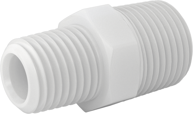 Gıda ve İçecek için Kimyasal Dirençli Boru Bağlantı Elemanı, PVDF, Düz Redüktör, 3/8 NPT Erkek x 1/4 NPT Erkek
