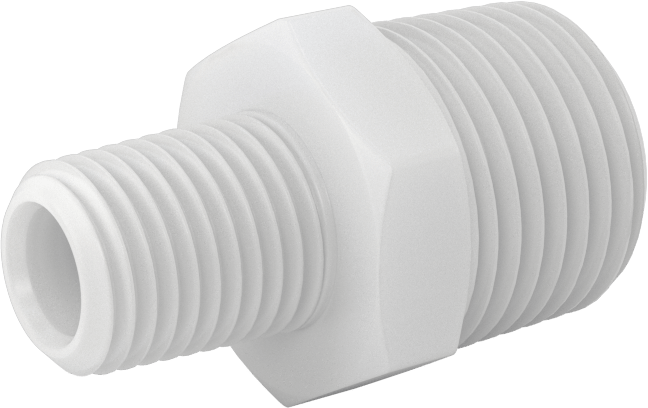 Gıda ve İçecek için Kimyasal Dirençli Boru Bağlantı Elemanı, PVDF, Düz Redüktör, 1/2 NPT Erkek x 1/4 NPT Erkek