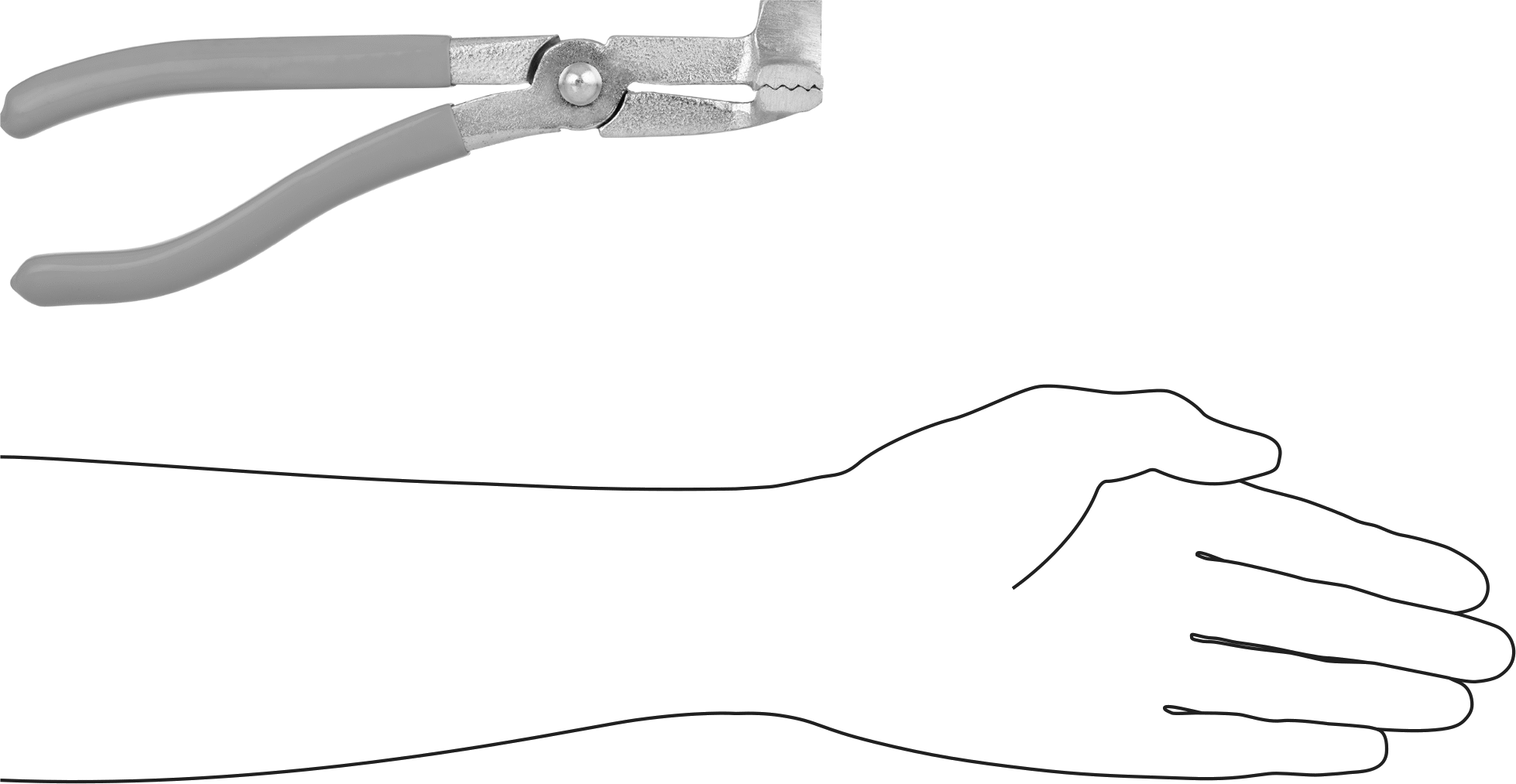 Kumaş Germe Pense, Yivli Çekiç Çeneli. 8-1/2" Toplam Uzunluk, 1-1/2" Uç Genişliği