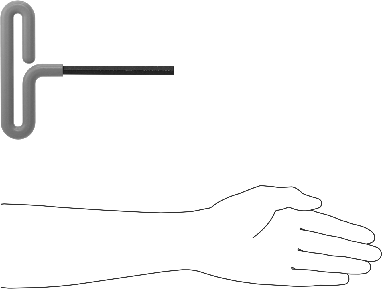 Yastıklı Tutamaklı Döngü T-Saplı Altıgen Anahtar, 3/8" Tahrik Boyutu, 7-1/2" Toplam Uzunluk