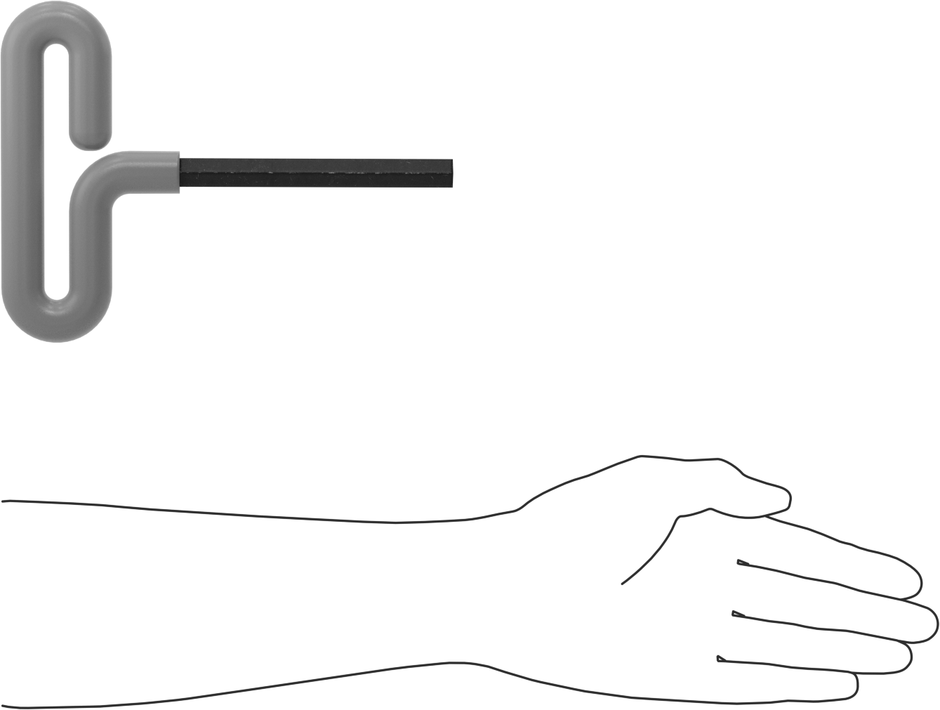 Yastıklı Tutamaklı Döngü T-Saplı Altıgen Anahtar, 1/2" Tahrik Boyutu, 7-15/16" Toplam Uzunluk