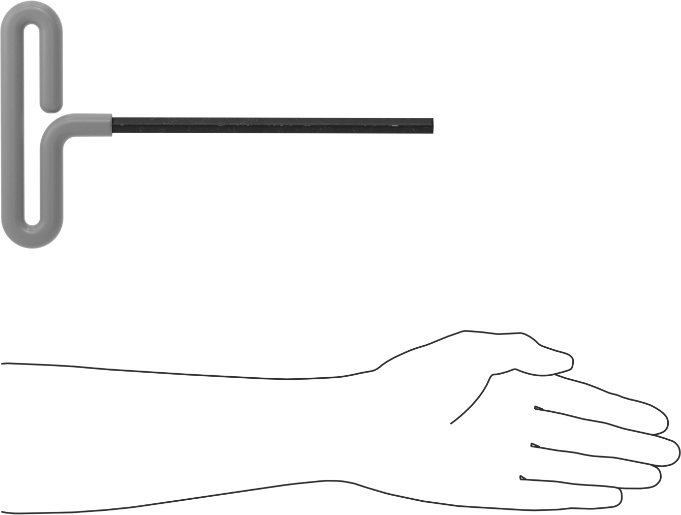 Yastıklı Tutamaklı Döngü T-Saplı Altıgen Anahtar, 3/8" Tahrik Boyutu, 10-1/2" Toplam Uzunluk