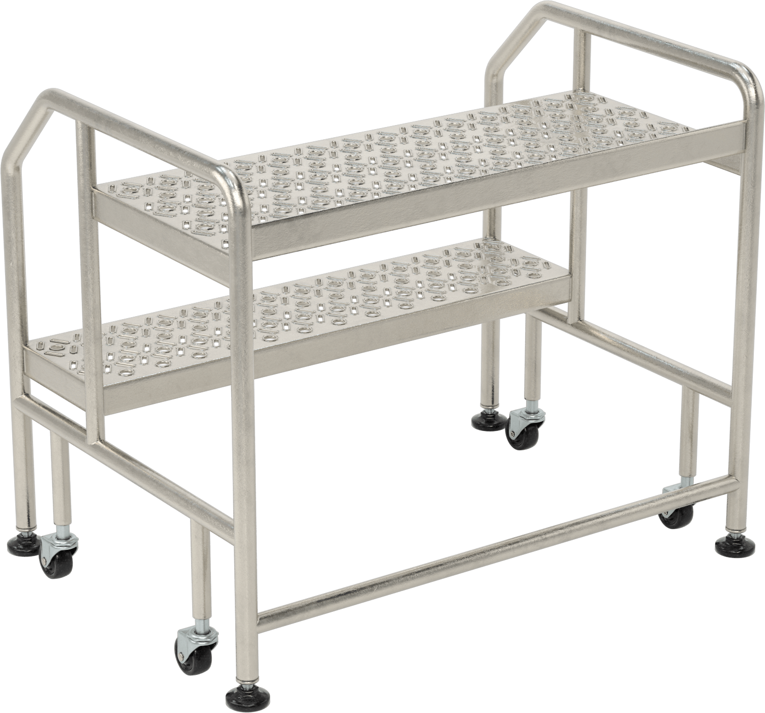 Tekerlekli Temiz Oda Basamaklı Tabure, 2 adet Delikli Basamak ile, 25“ Yükseklik x 30” Genişlik x 21,5" Derinlik Toplam