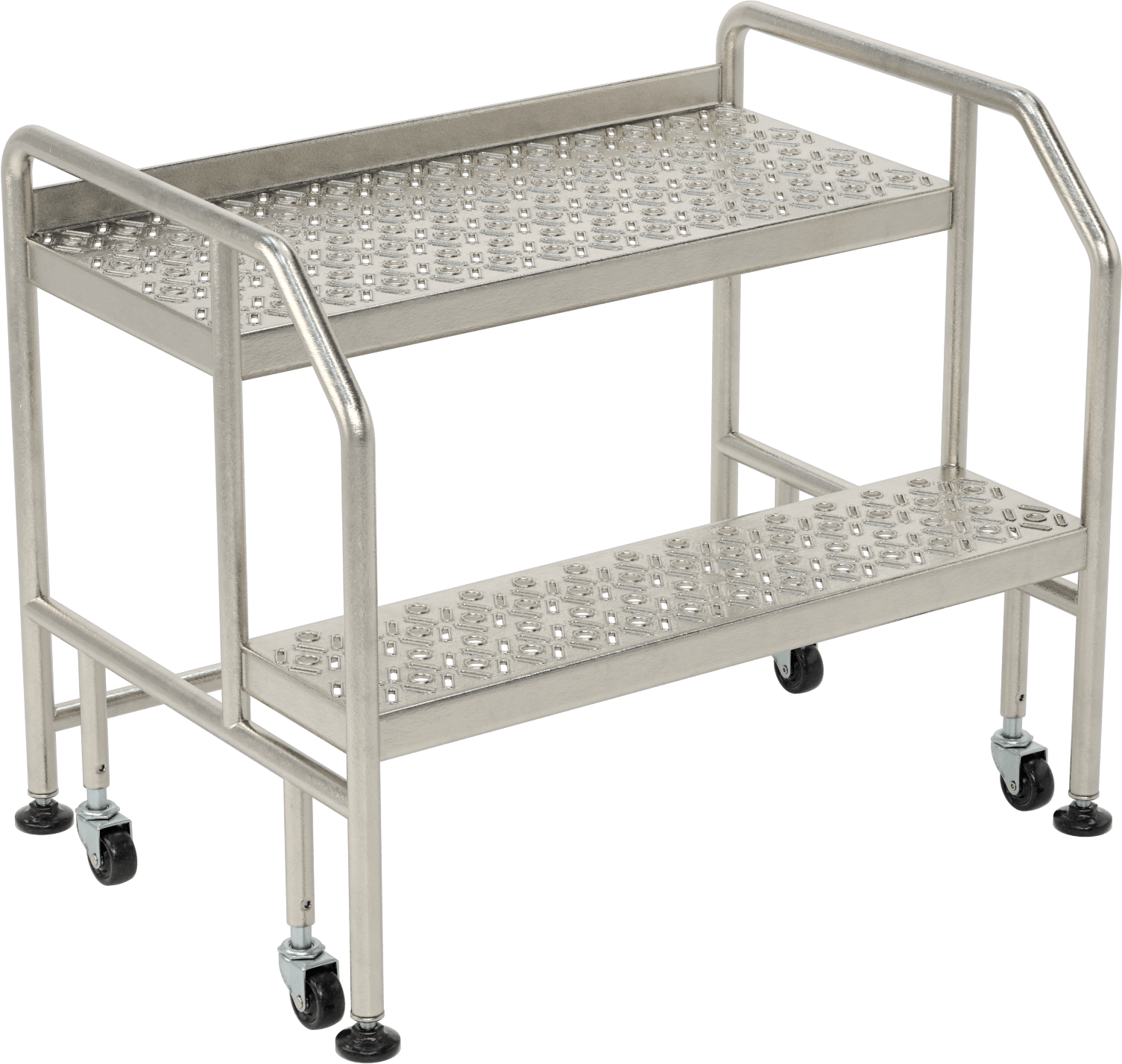 Tekerlekli Temiz Oda Basamaklı Tabure, 2 adet Delikli Basamak ile, 25“ Yükseklik x 30” Genişlik x 21,5" Derinlik Toplam