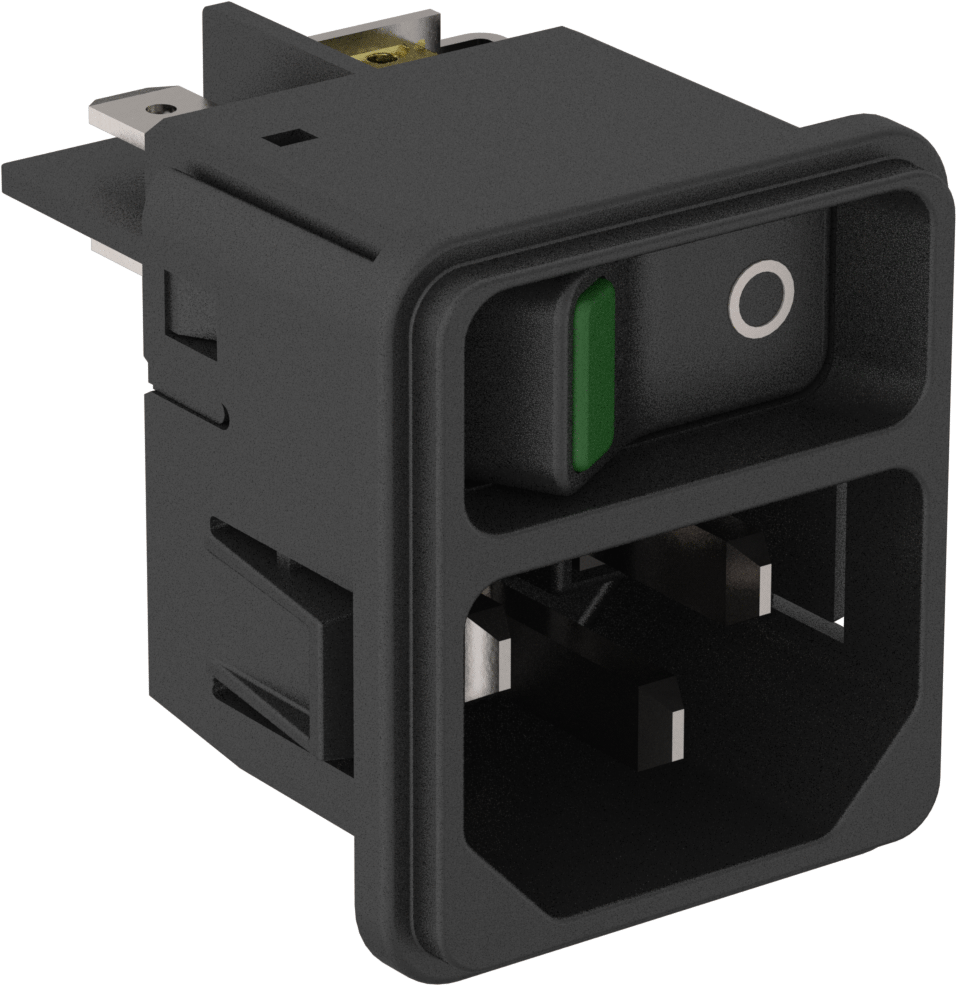 Snap-In IEC C14 Receptacle with Green Indicator Light