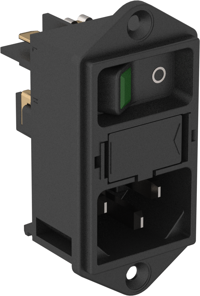 Screw-On IEC C14 Receptacle with Green Indicator Light and Fuse Circuit Protection