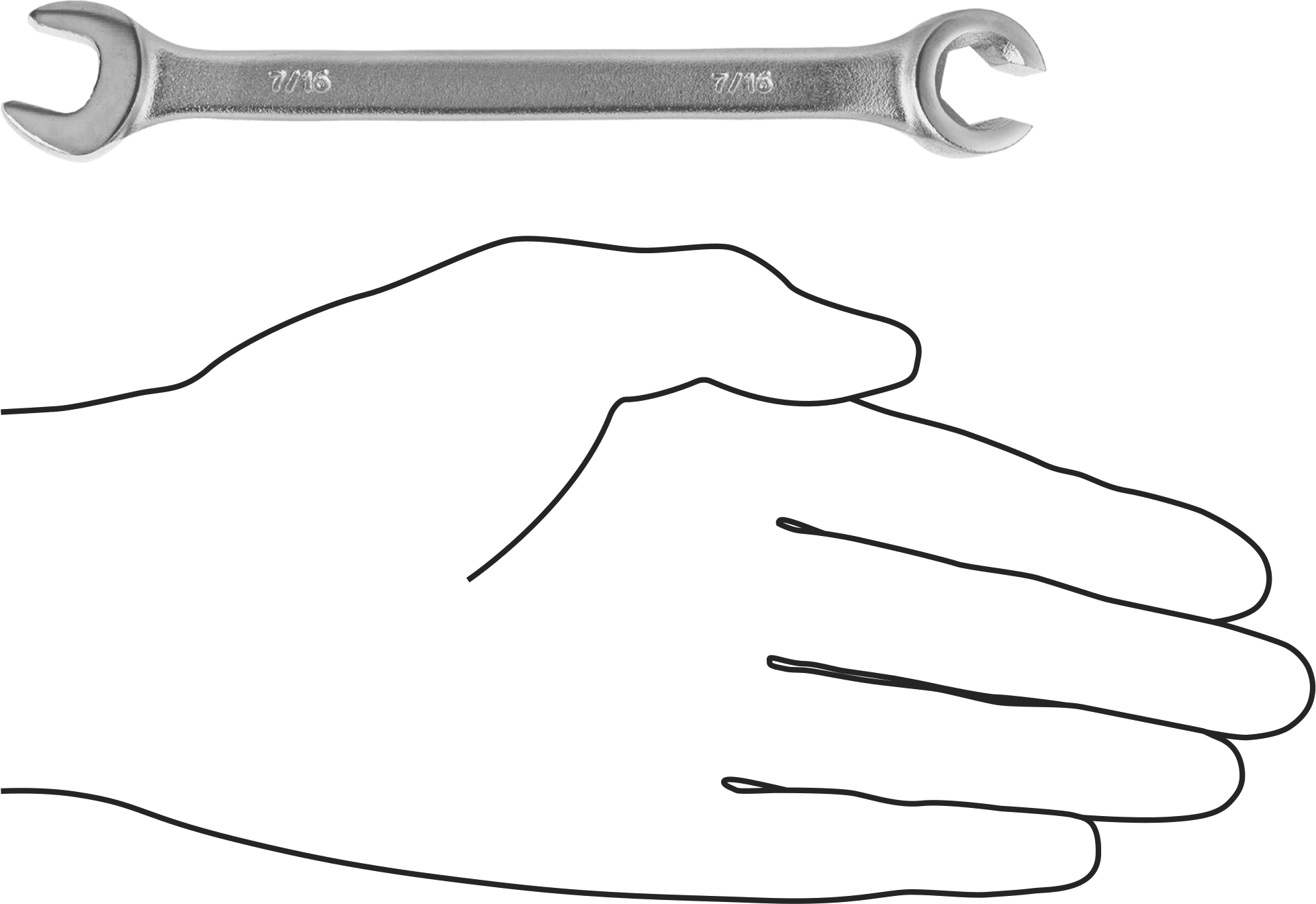 Secure-Grip Açık Uçlu Anahtar, Altıgen ve Yuvarlak Açıklıklar, 7/16" Boyut, 6" Toplam Uzunluk