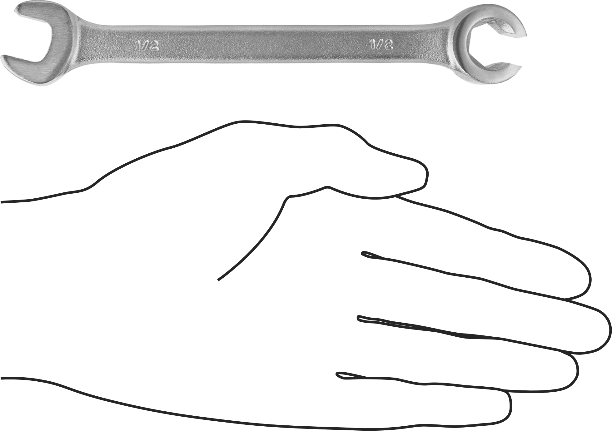Secure-Grip Açık Uçlu Anahtar, Altıgen ve Yuvarlak Açıklıklar, 1/2" Boyut, 6-1/2" Toplam Uzunluk