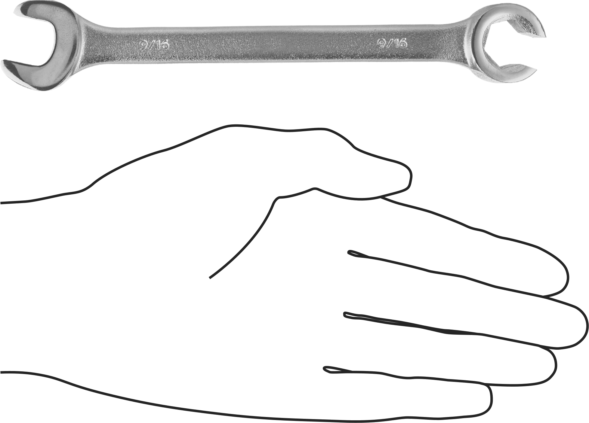 Secure-Grip Açık Uçlu Anahtar, Altıgen ve Yuvarlak Açıklıklar, 9/16" Boyut, 7" Toplam Uzunluk
