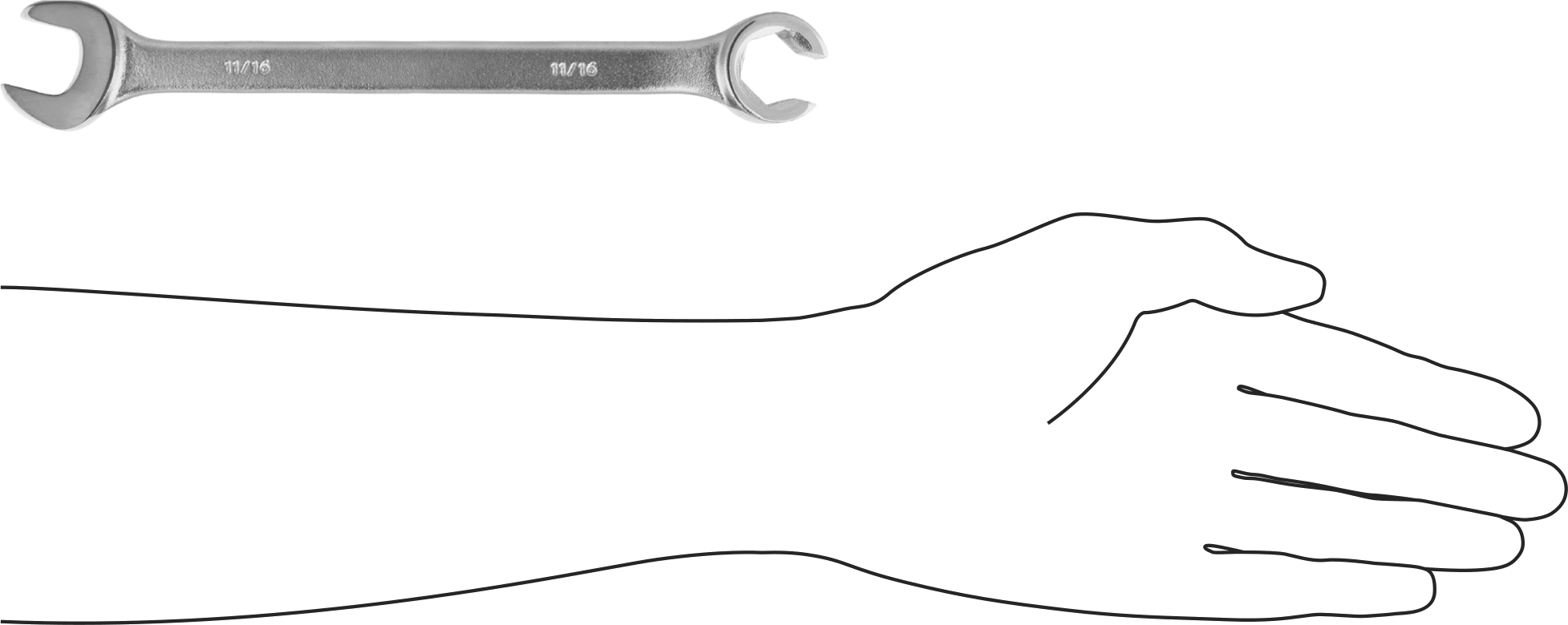 Secure-Grip Açık Uçlu Anahtar, Altıgen ve Yuvarlak Açıklıklar, 11/16" Boyut, 8-3/4" Toplam Uzunluk