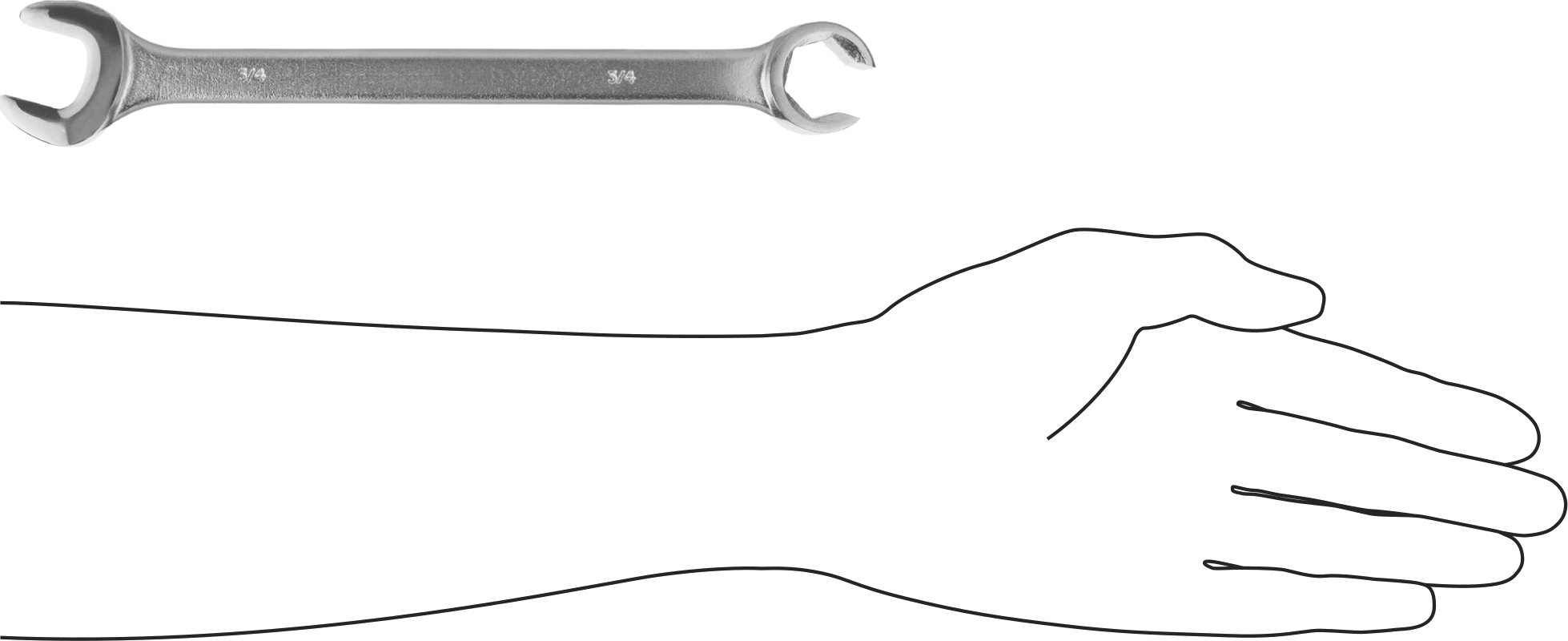 Secure-Grip Açık Uçlu Anahtar, Altıgen ve Yuvarlak Açıklıklar, 3/4" Boyut, 9-1/4" Toplam Uzunluk
