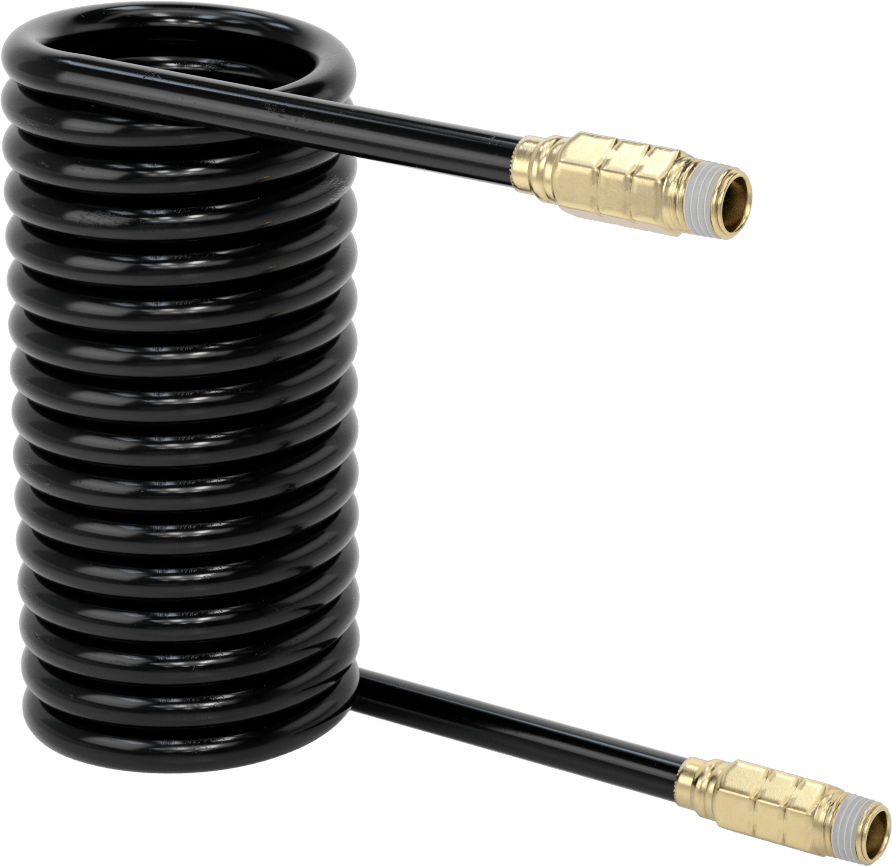 Orta Sıcaklık için Esnek Geri Çekilebilir Hava Hortumu, 1/4 x 1/4 NPT Erkek, 1/4" ID, 3/8" OD, Siyah, 24 Fit Uzunluk