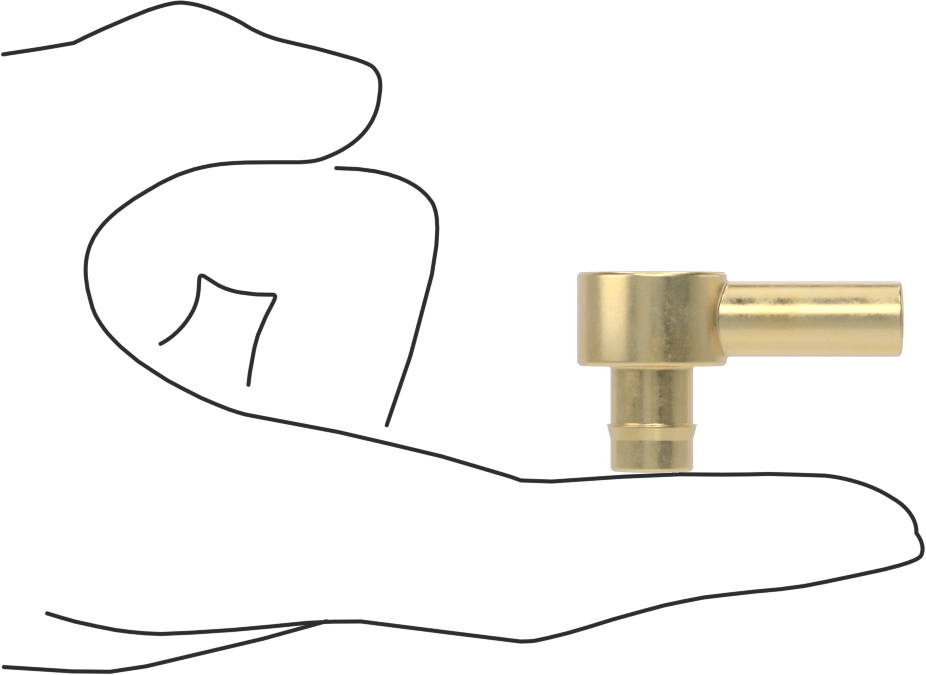 Pirinç Düşük Basınçlı Dikenli Boru Bağlantısı, 90 Derece Adaptör, 3/8“ Boru İç Çapı x 3/8” Boru Gövde Dış Çapı