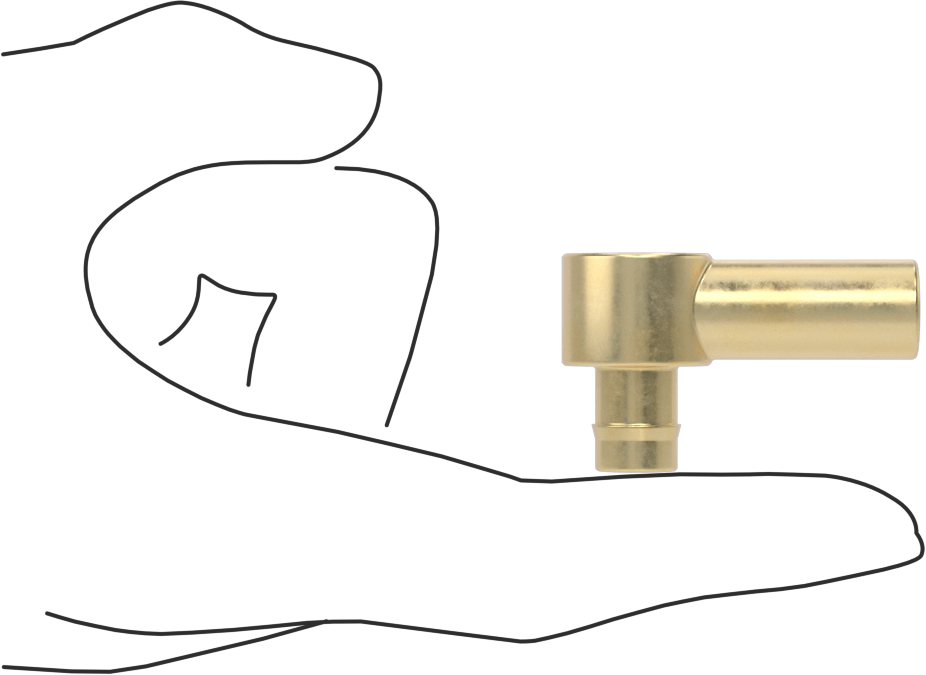 Pirinç Düşük Basınçlı Dikenli Boru Bağlantısı, 90 Derece Adaptör, 3/8“ Boru İç Çapı x 1/2” Boru Mil Dış Çapı için