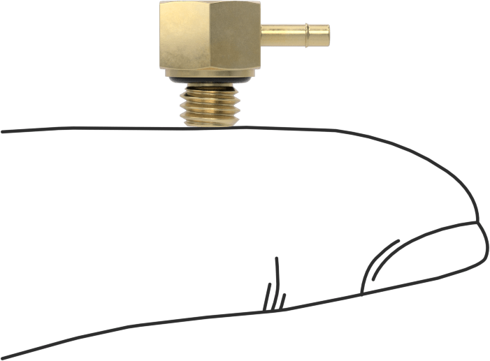 Pirinç Düşük Basınçlı Dikenli Boru Bağlantısı, 90 Derece Dirsek Adaptörü, 1/16" Boru İç Çapı x 10-32 Erkek için