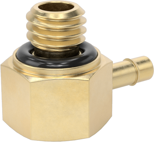 Pirinç Düşük Basınçlı Dikenli Boru Bağlantısı, 90 Derece Dirsek Adaptörü, 5/64" Boru İç Çapı x 10-32 Erkek