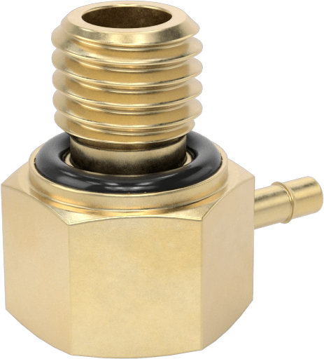 Pirinç Düşük Basınçlı Dikenli Boru Bağlantısı, 90 Derece Dirsek Adaptörü, 1/16" Boru İç Çapı için, 1/4"-28 Erkek