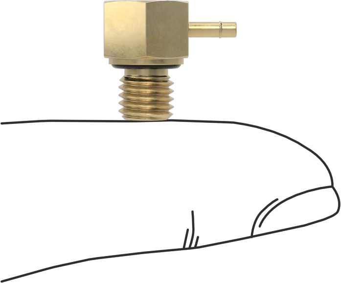 Pirinç Düşük Basınçlı Dikenli Boru Bağlantısı, 90 Derece Dirsek Adaptörü, 1/16" Boru İç Çapı için, 1/4"-28 Erkek