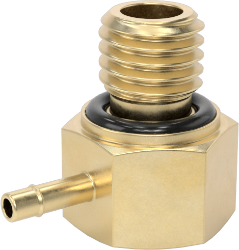 Pirinç Düşük Basınçlı Dikenli Boru Bağlantısı, 90 Derece Dirsek Adaptörü, 1/16" Boru İç Çapı için, 1/4"-28 Erkek