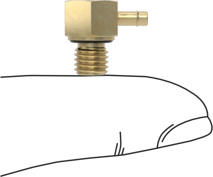 Pirinç Düşük Basınçlı Dikenli Boru Bağlantısı, 90 Derece Dirsek Adaptörü, 3/32" Boru İç Çapı için, 1/4"-28 Erkek
