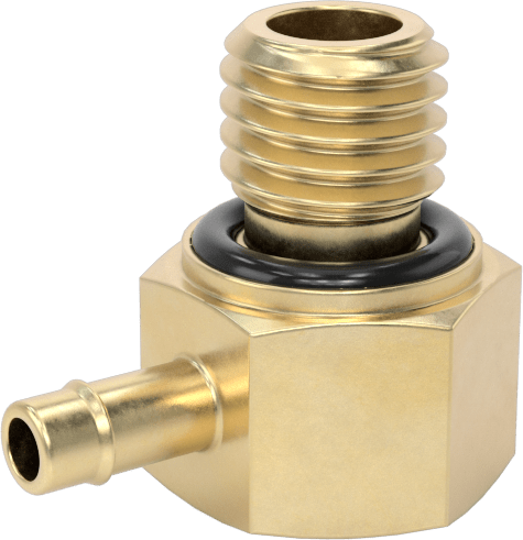 Pirinç Düşük Basınçlı Dikenli Boru Bağlantısı, 90 Derece Dirsek Adaptörü, 3/32" Boru İç Çapı için, 1/4"-28 Erkek