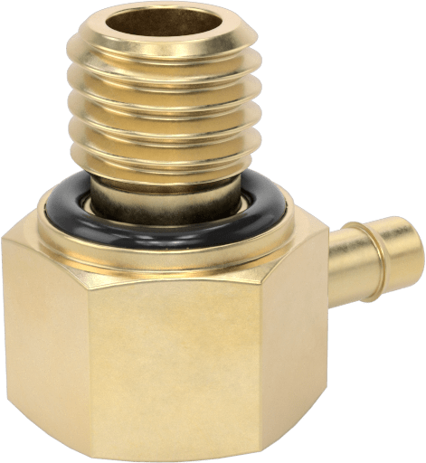 Pirinç Düşük Basınçlı Dikenli Boru Bağlantısı, 90 Derece Dirsek Adaptörü, 3/32" Boru İç Çapı için, 1/4"-28 Erkek