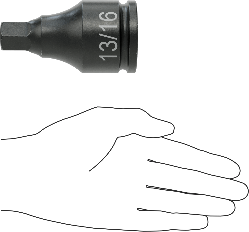 Darbe Altıgen Uçlu Soket, 1" Kare Tahrik, 13/16 inç Tahrik Boyutu
