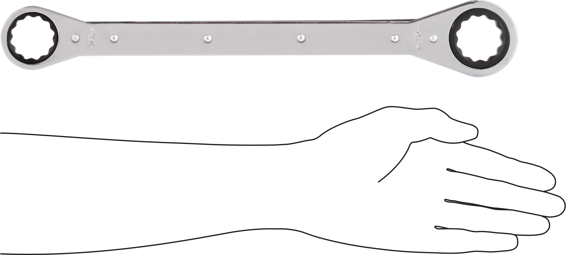 Cırcırlı Kutu Anahtarı, Uzatılmış Menzil, 1-1/8“ x 1-3/16” Boyut, 15" Toplam Uzunluk