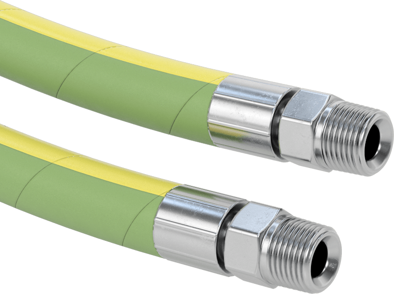 Yüksek Sıcaklık Orta Basınçlı Kimyasal Hortum, Çelik 1/2 NPT Erkek Bağlantı Parçalı, 1/2" ID, 15/16" OD
