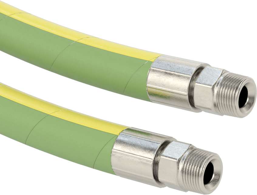 Yüksek Sıcaklık Orta Basınçlı Kimyasal Hortum, 316 Paslanmaz Çelik 3/4 NPT Erkek Bağlantı Parçaları ile, 3/4" ID, 1-1/4" OD