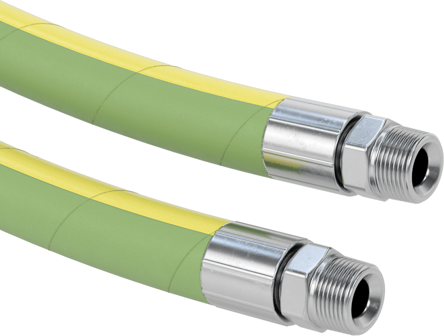 Yüksek Sıcaklık Orta Basınçlı Kimyasal Hortum, Çelik 1 x 1 NPT Erkek Bağlantı Parçalı, 1" ID, 1-9/16" OD
