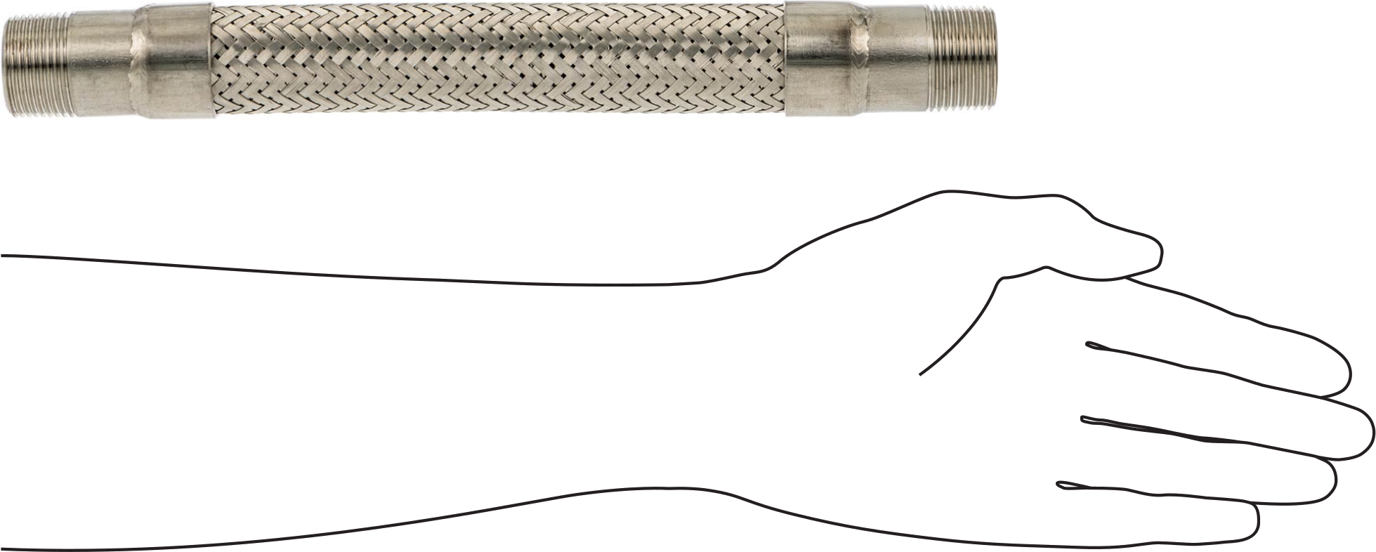 Titreşime Dayanıklı Su Hortumu, Orta Basınç, 304 Paslanmaz Çelik 1 x 1 NPT Bağlantı Parçaları, 12" Uzunluk