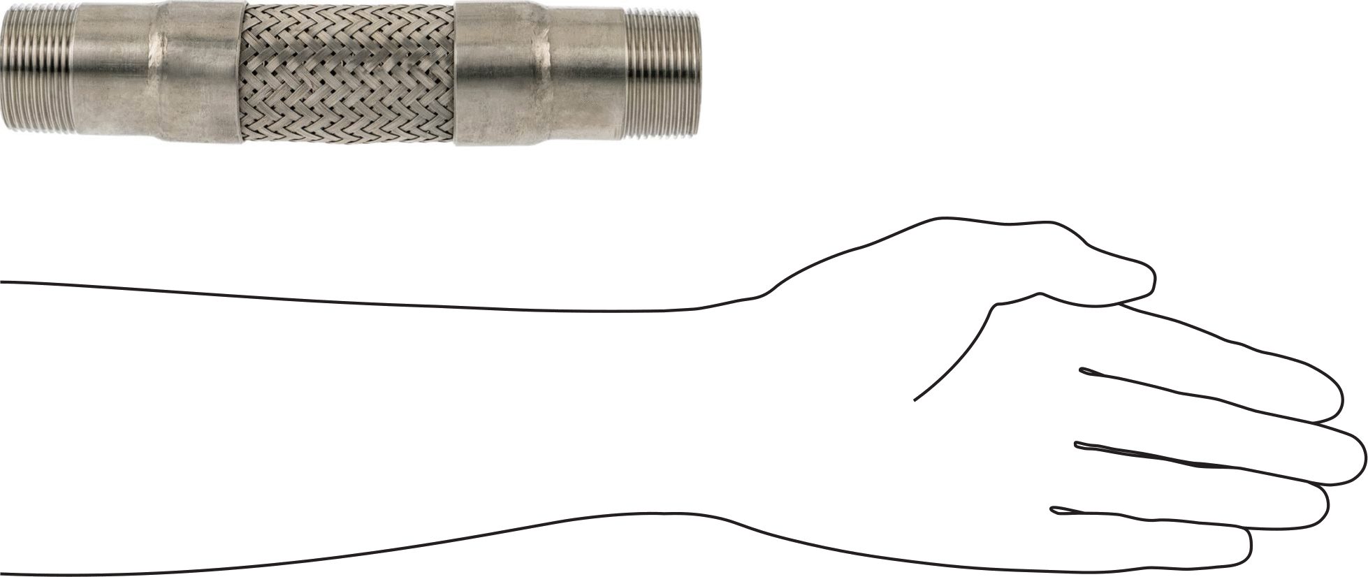Titreşime Dayanıklı Su Hortumu, Orta Basınç, 304 Paslanmaz Çelik 1 1/4 x 1 1/4 NPT, 8-1/2" Uzunluk
