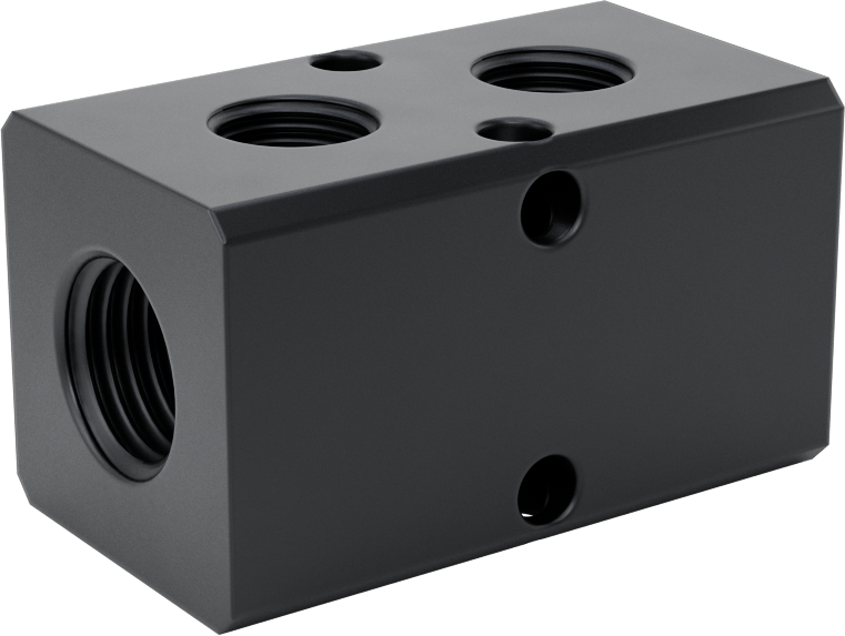 Eloksallı Alüminyum Dik Açılı Akış Manifoldu, Tek Tarafta 2 Çıkış, 1/4 NPT x 1/8 NPT