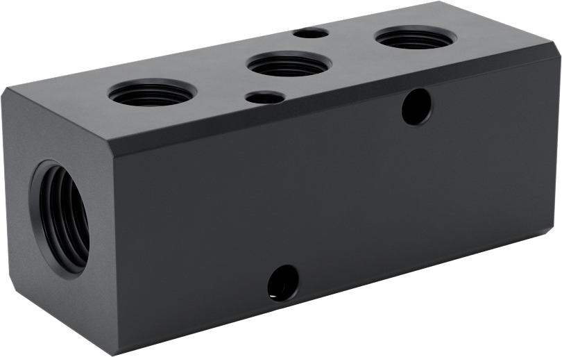 Eloksallı Alüminyum Dik Açılı Akış Manifoldu, Tek Tarafta 3 Çıkış, 1/4 NPT x 1/8 NPT