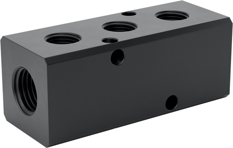 Eloksallı Alüminyum Dik Açılı Akış Manifoldu, Tek Tarafta 3 Çıkış, 1/4 NPT x 1/8 NPT