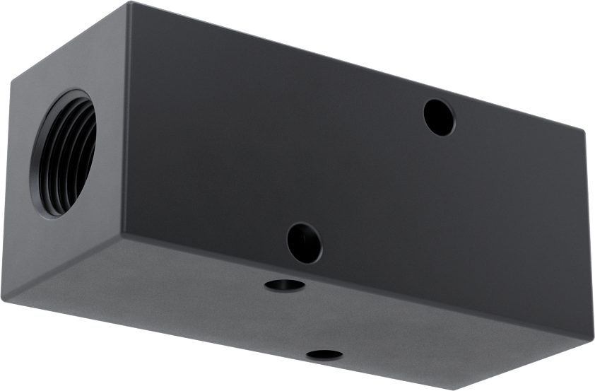 Eloksallı Alüminyum Dik Açılı Akış Manifoldu, Tek Tarafta 3 Çıkış, 3/8 NPT x 1/4 NPT