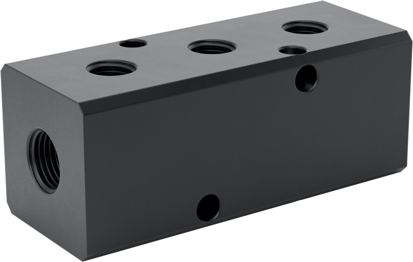 Eloksallı Alüminyum Dik Açılı Akış Manifoldu, Tek Tarafta 3 Çıkış, 1/8 NPT x 1/16 NPT