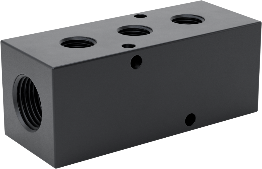 Eloksallı Alüminyum Dik Açılı Akış Manifoldu, Tek Tarafta 3 Çıkış, 1/2 NPT x 1/4 NPT