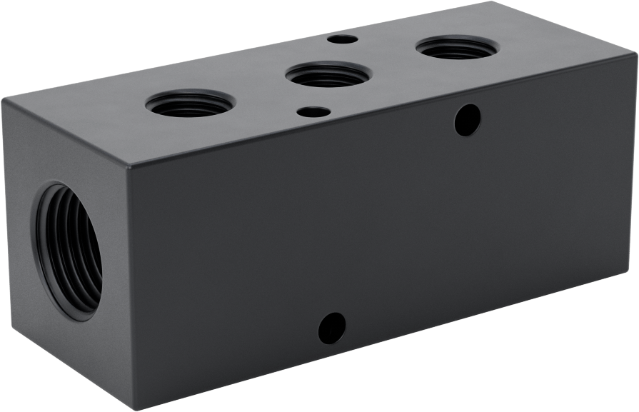 Eloksallı Alüminyum Dik Açılı Akış Manifoldu, Tek Tarafta 3 Çıkış, 1/2 NPT x 1/4 NPT