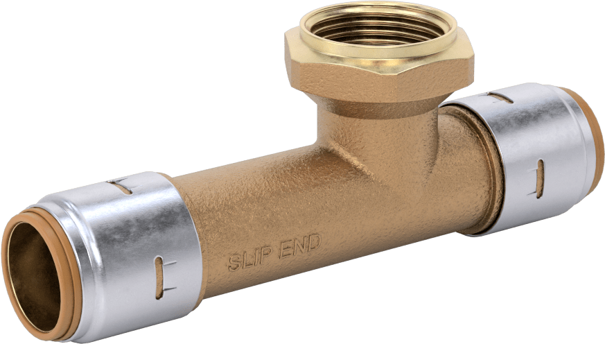 Pirinç Push-to-Connect Bağlantı Elemanı, Uzun Hat Üstü T, 3/4 Bakır Boru Boyutu x 3/4 NPT Dişi