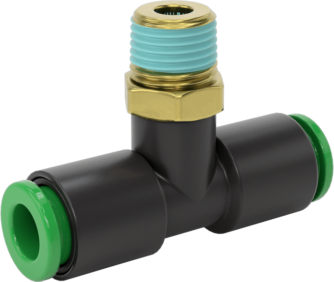 Kaynak Sıçramasına Dayanıklı Bas-Bağla Boru Bağlantısı, Hava ve Su için, Hat Üstü T, 1/4" Boru x 1/8 NPT Erkek