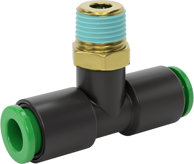 Kaynak Sıçramasına Dayanıklı Bas-Bağla Boru Bağlantısı, Hava ve Su için, Hat Üstü T, 1/4" Boru x 1/8 NPT Erkek