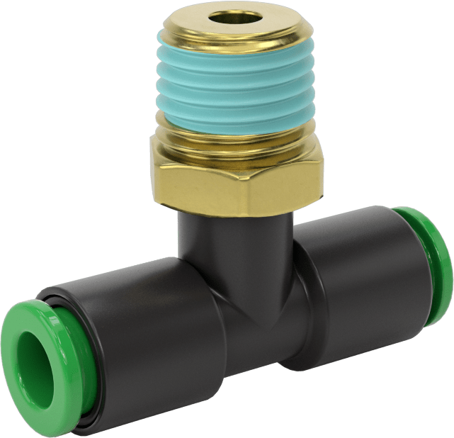 Kaynak Sıçramasına Dayanıklı Bas-Bağla Boru Bağlantısı, Hava ve Su için, Hat Üstü T, 1/4" Boru x 1/4 NPT Erkek