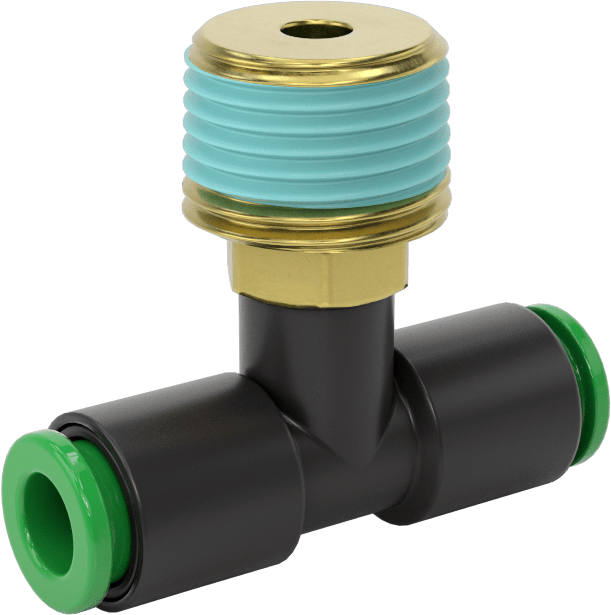 Kaynak Sıçramasına Dayanıklı Bas-Bağla Boru Bağlantısı, Hava ve Su için, Hat Üstü T, 1/4" Boru x 3/8 NPT Erkek