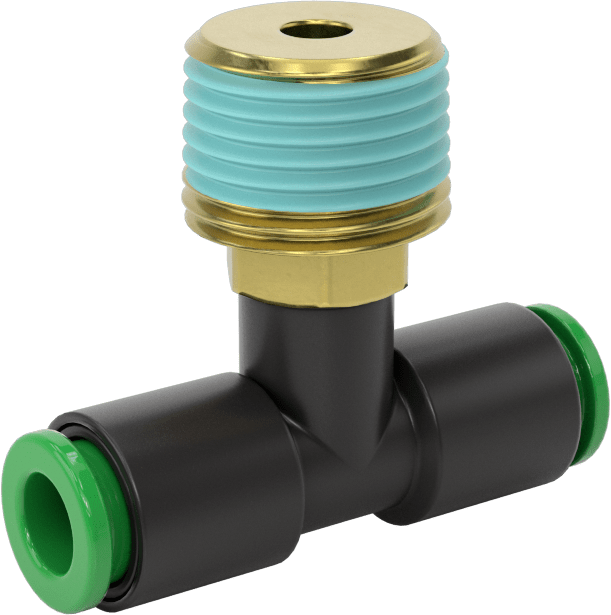 Kaynak Sıçramasına Dayanıklı Bas-Bağla Boru Bağlantısı, Hava ve Su için, Hat Üstü T, 1/4" Boru x 3/8 NPT Erkek