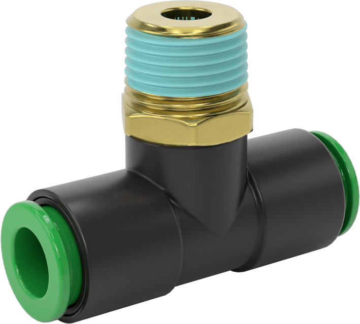 Kaynak Sıçramasına Dayanıklı Bas-Bağla Boru Bağlantısı, Hava ve Su için, Hat Üstü T, 3/8" Boru x 3/8 NPT Erkek